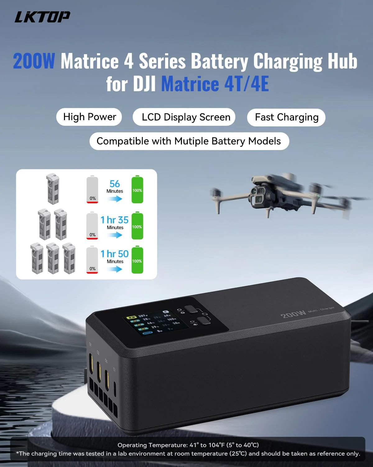 LKTop 200W Schnellladegerät für DJI Matrice 4 Series