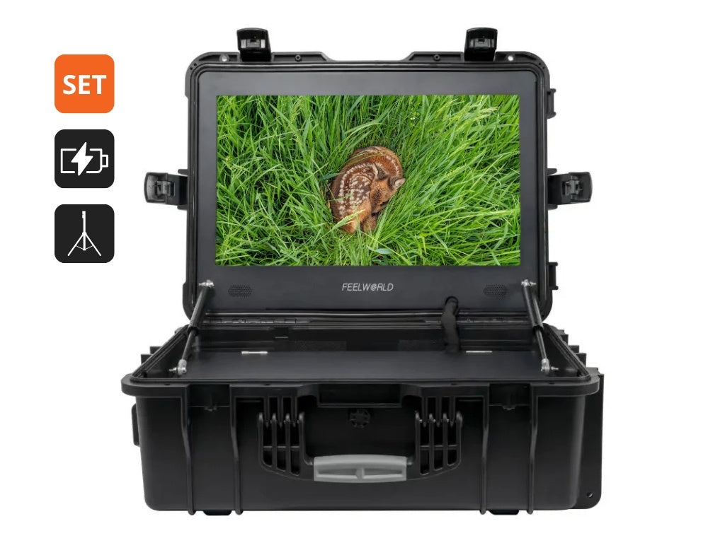 Feelworld 21,5" Monitorkoffer 1000cdm² inkl. Akku und Stativ